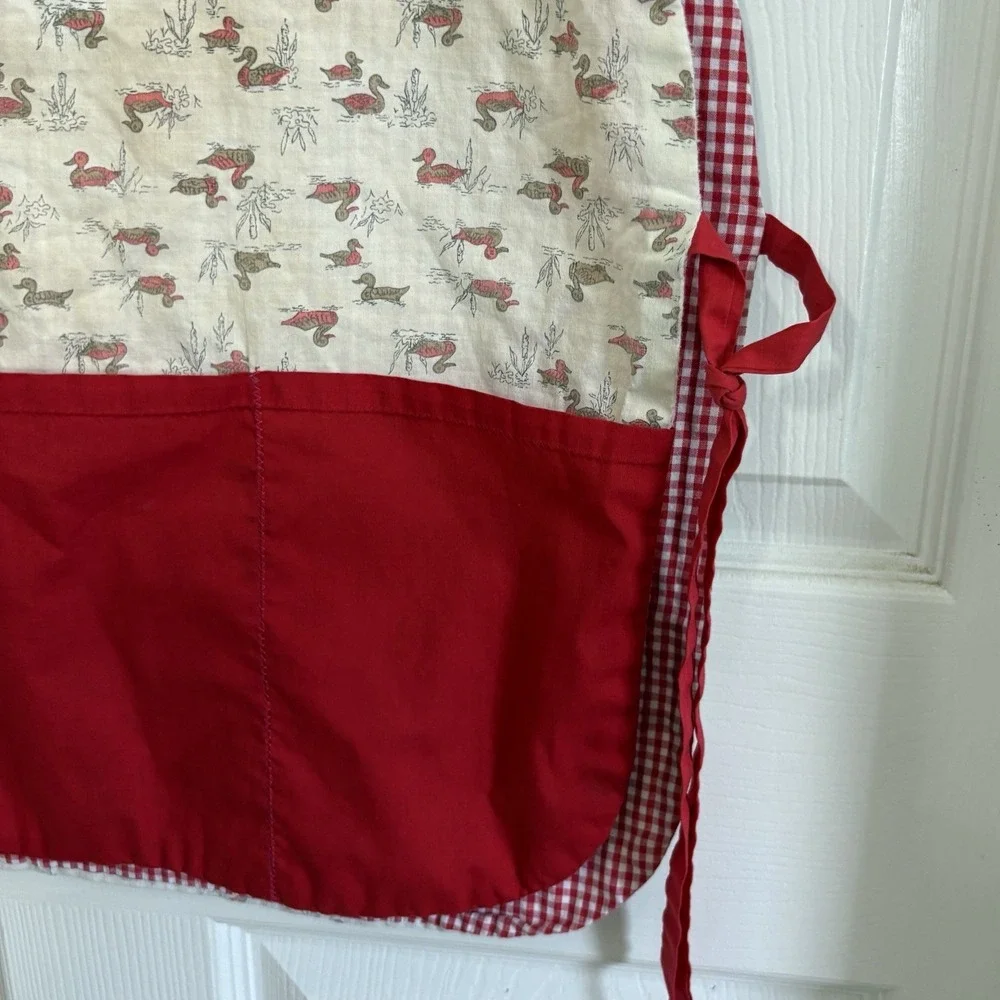 Vtg Handmade Full Apron Ducks Reversible Pockets CottageCore Granny Trad-Wife